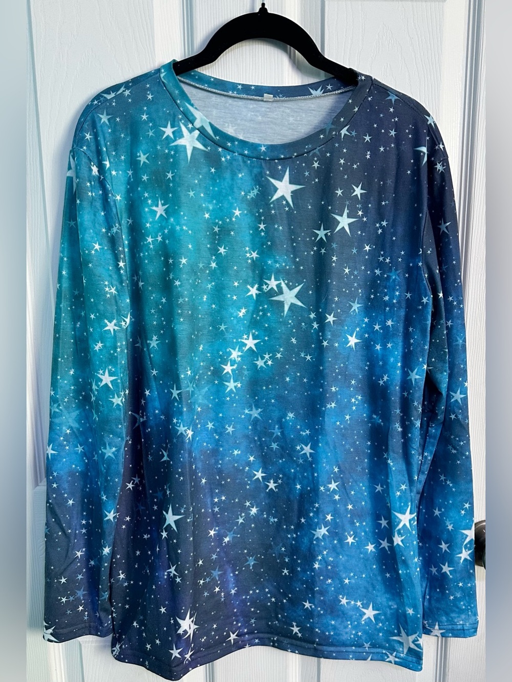 Galaxy Star Print Long Sleeve Top - Blue Teal